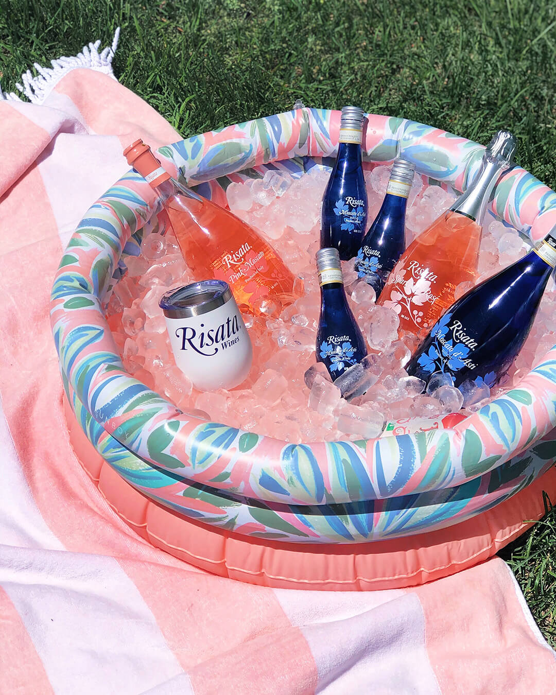 Risata Sparkling rose and moscato d'asti in an ice cooler