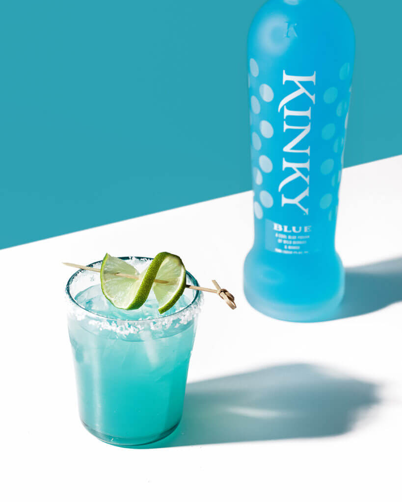kinky-blue-rita Drink and a kinky blue bottle