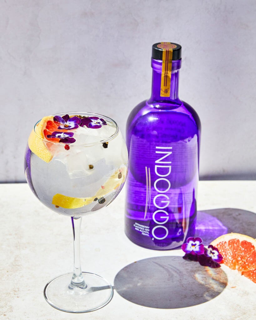 Go and tonic with a bottle of indoggo gin