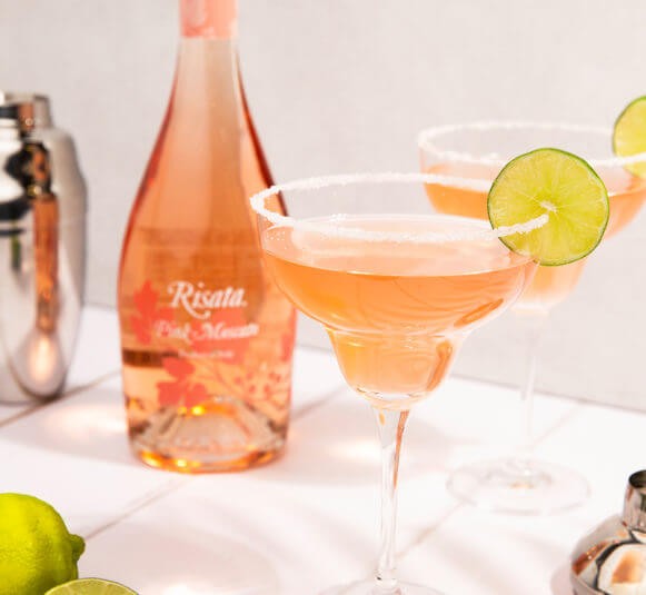 Risata Pink Moscato Rita garnished with lime