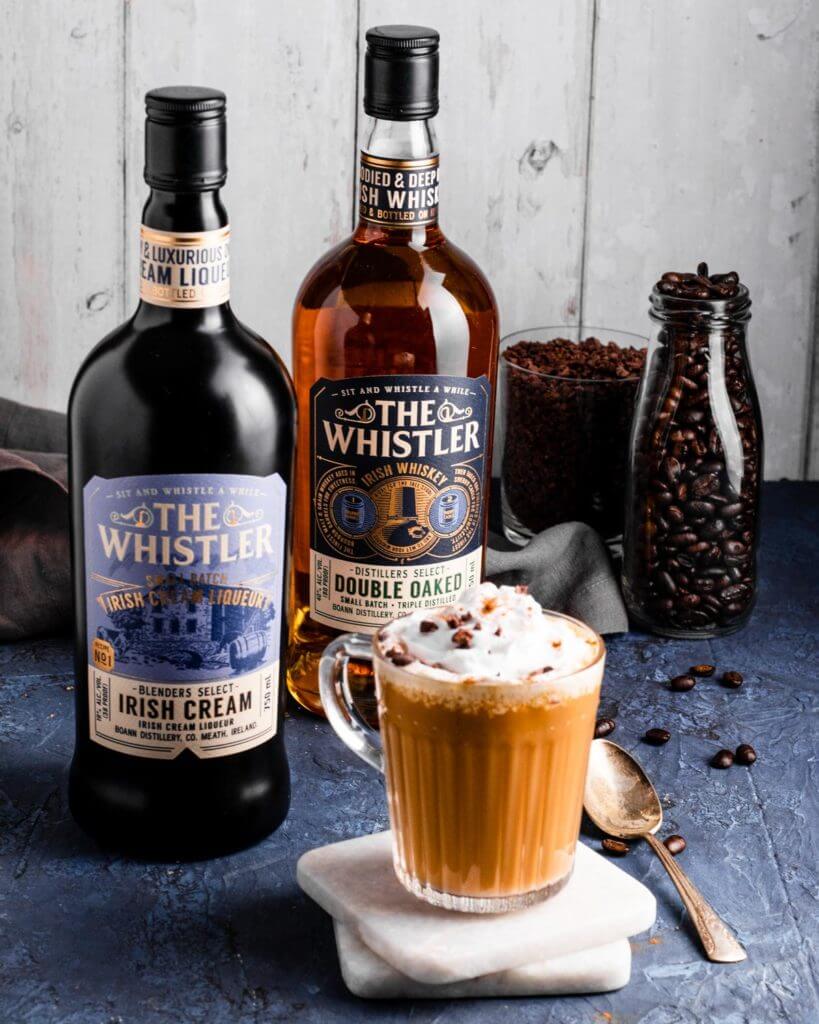 Irish_Coffee with irish cream and double oaked bottles - thewhistler